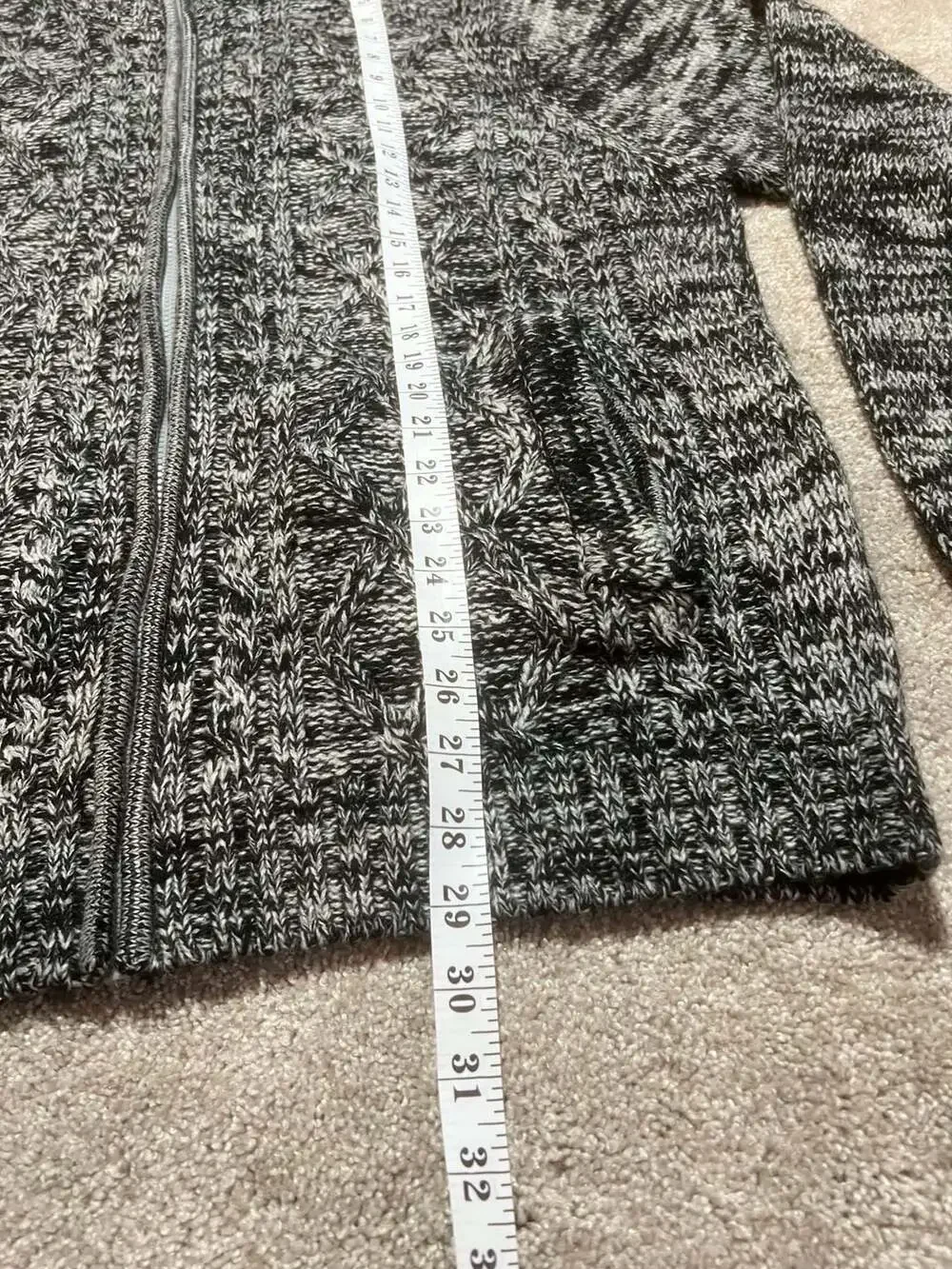 Gioberti Men's Full Zip Heavy Weight Twisted Marled Knit Sweater Black/White-L